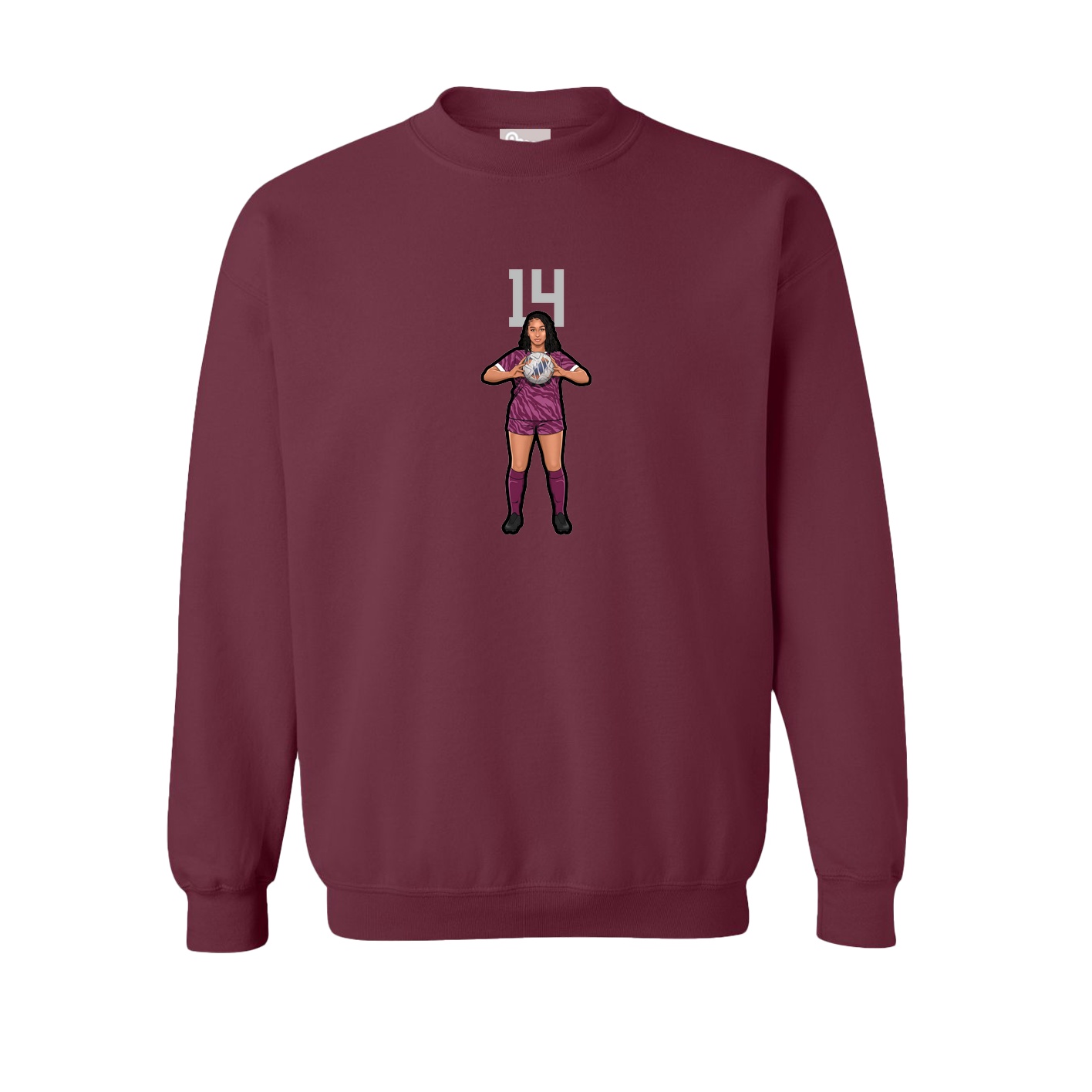 Fleece Crew — Number Top in Maroon