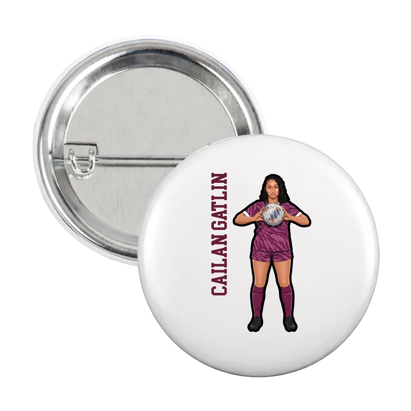 Game Day Button — Name Vertical in White