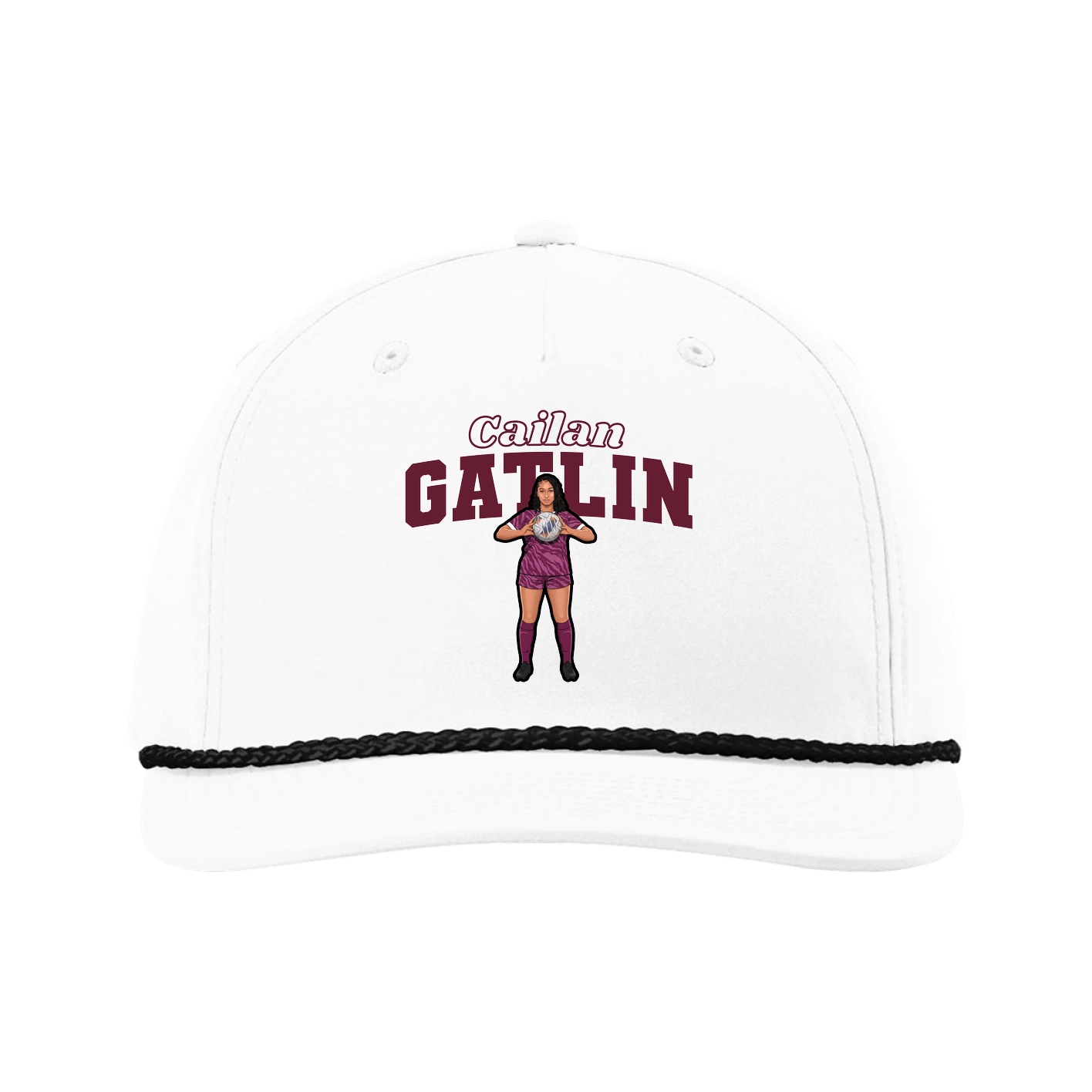 Five-Panel Classic Rope Cap — Name Arch in White