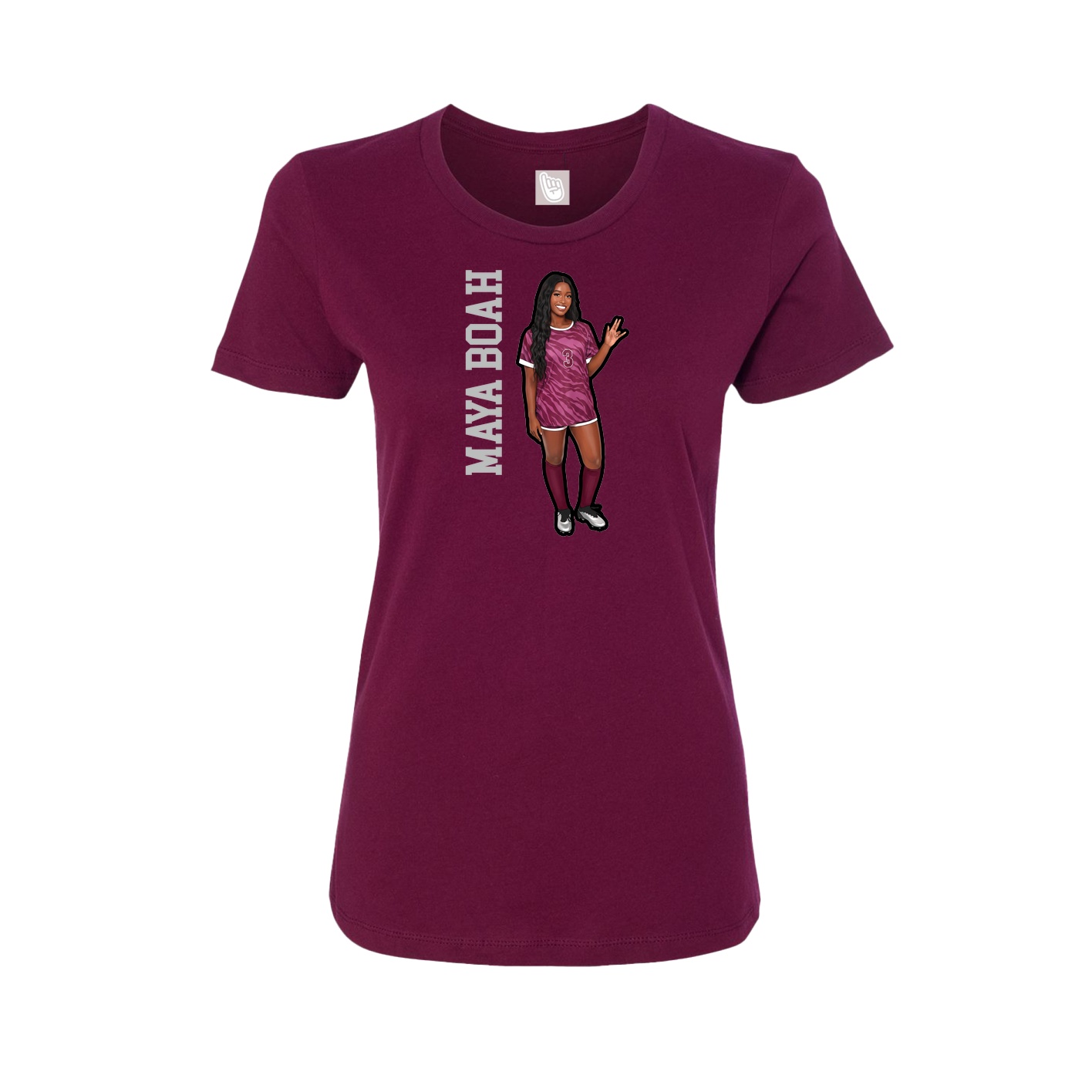 Fitted Women's Tee — Name Vertical in Maroon
