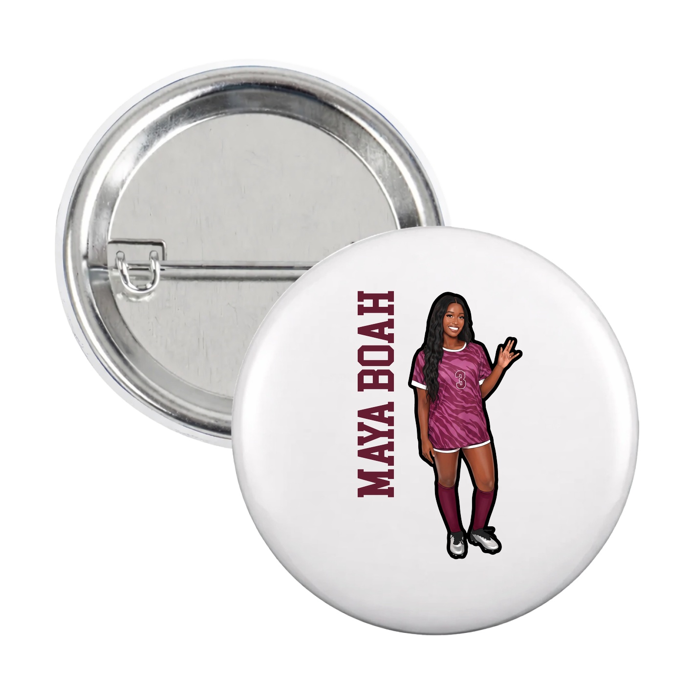 Game Day Button — Name Vertical in White