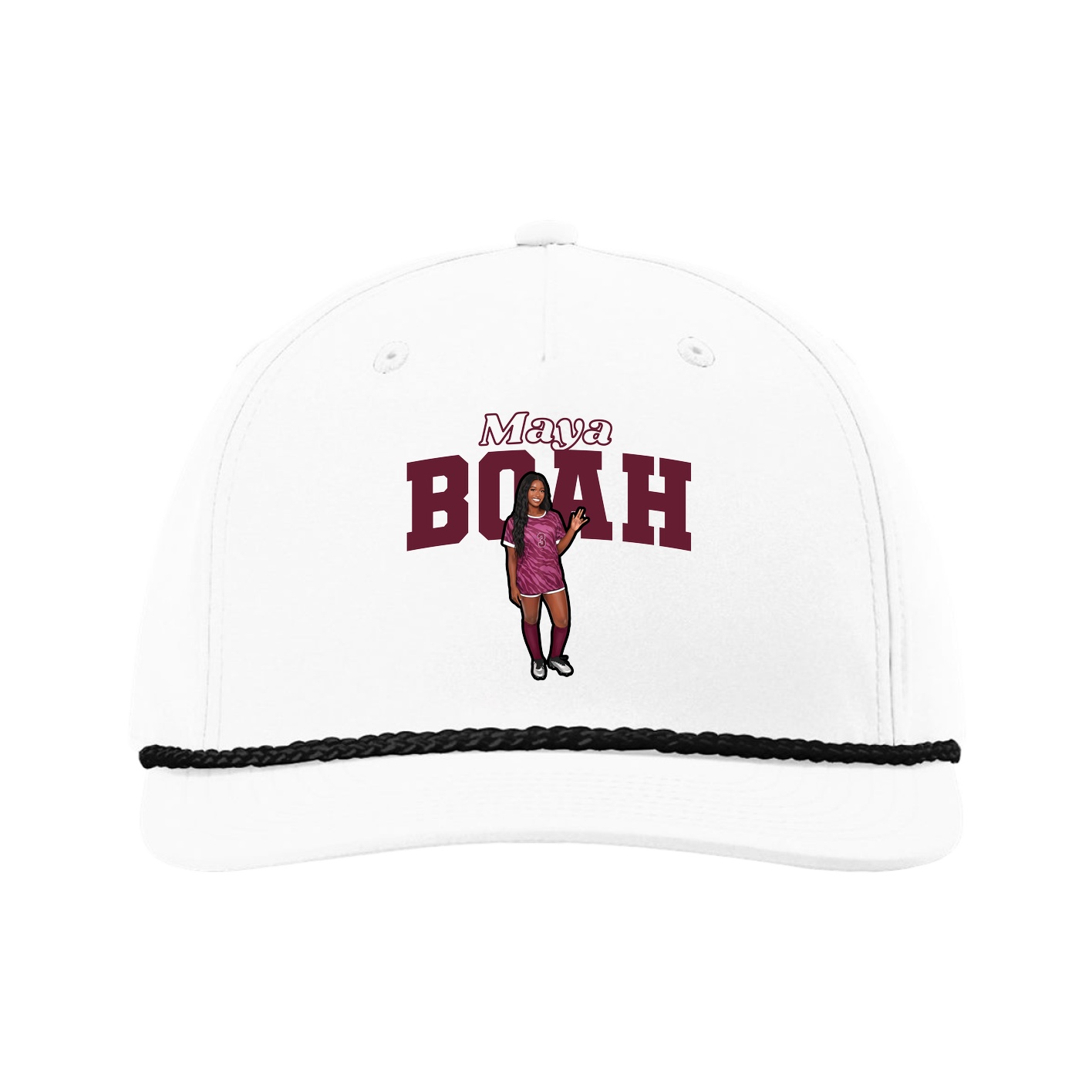 Five-Panel Classic Rope Cap — Name Arch in White