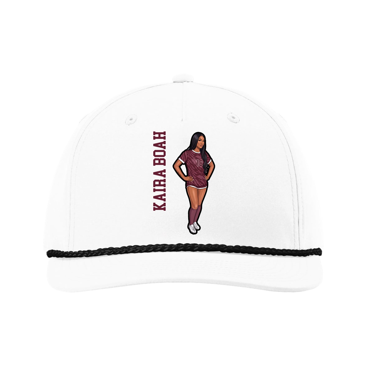 Five-Panel Classic Rope Cap — Name Vertical in White