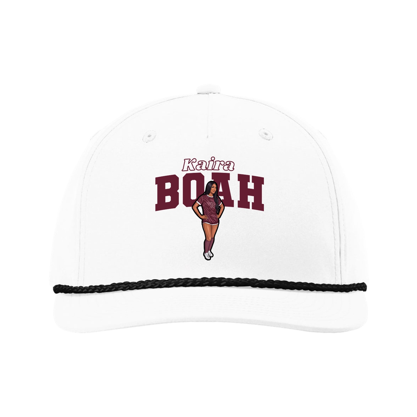Five-Panel Classic Rope Cap — Name Arch in White