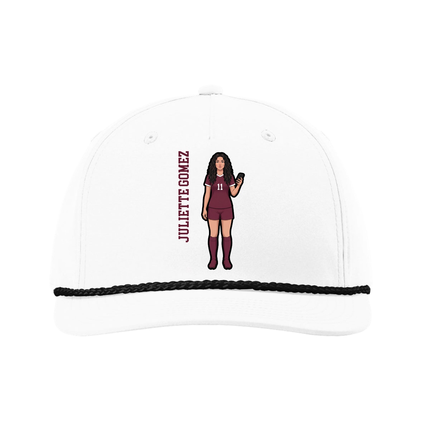 Five-Panel Classic Rope Cap — Name Vertical in White