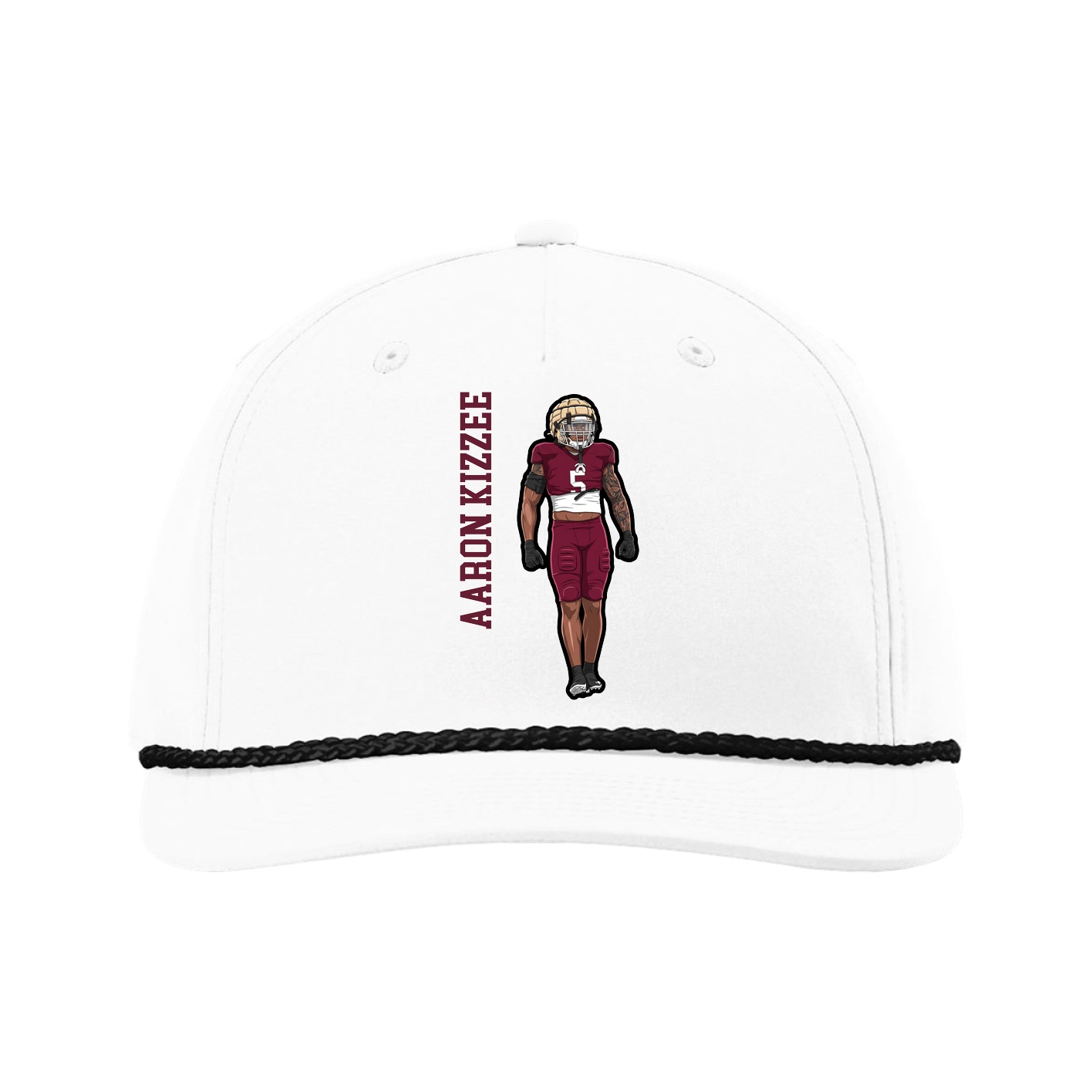 Five-Panel Classic Rope Cap — Name Vertical in White