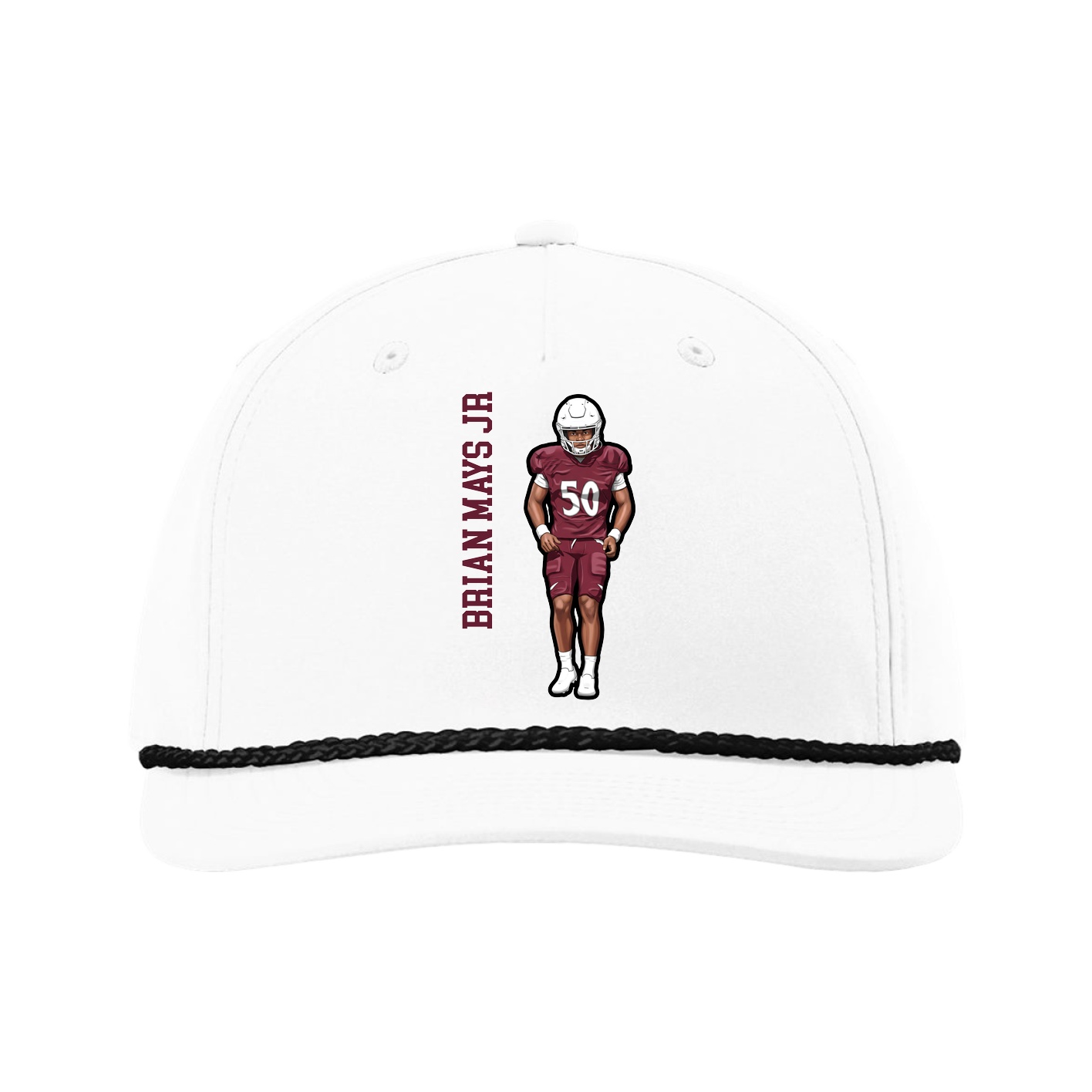 Five-Panel Classic Rope Cap — Name Vertical in White