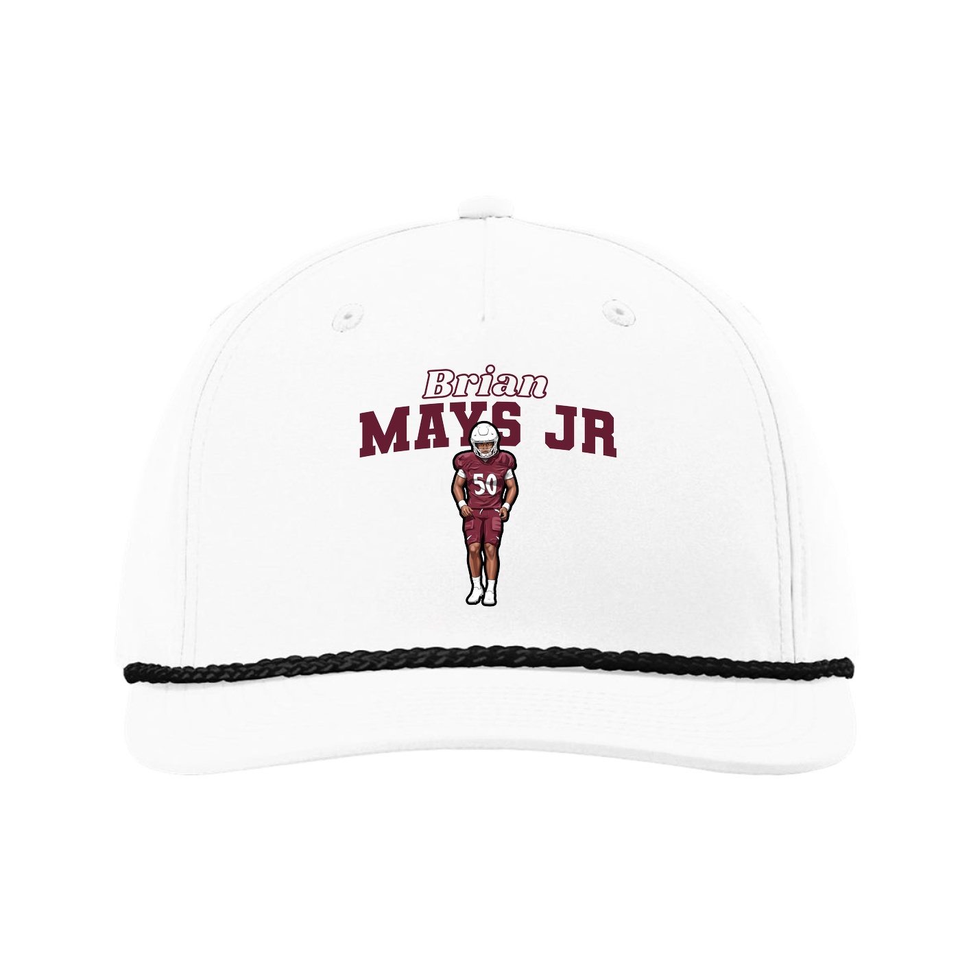 Five-Panel Classic Rope Cap — Name Arch in White