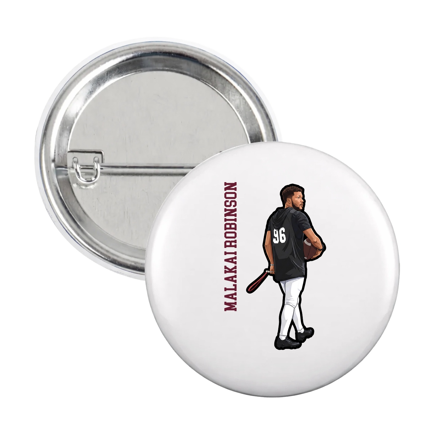 Game Day Button — Name Vertical in White