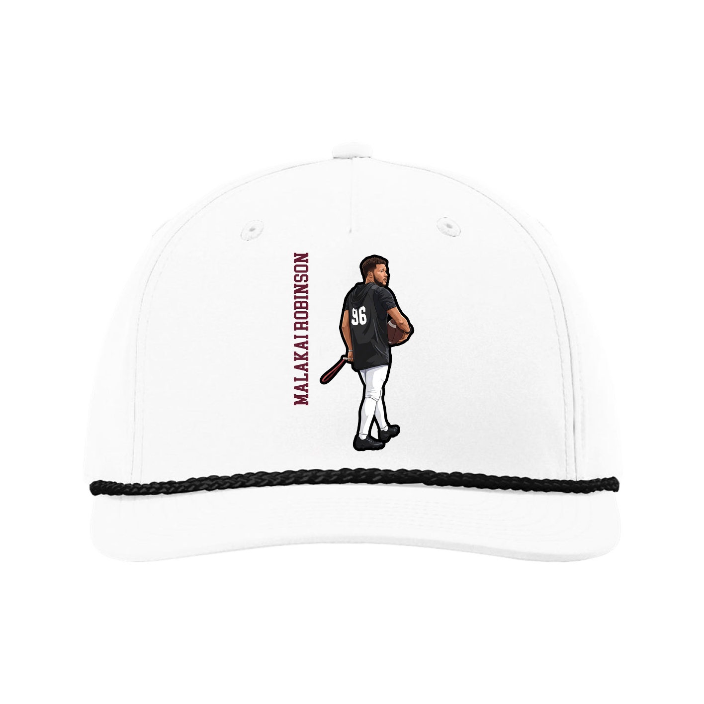 Five-Panel Classic Rope Cap — Name Vertical in White
