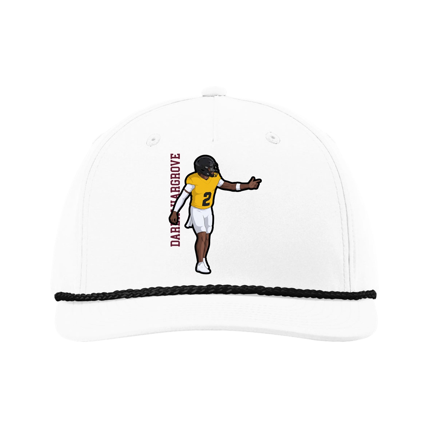 Five-Panel Classic Rope Cap — Name Vertical in White