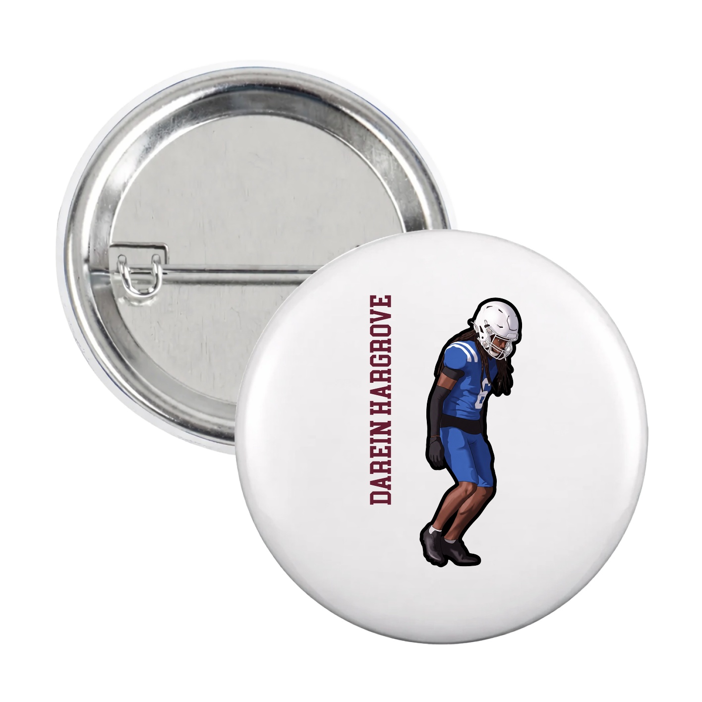 Game Day Button — Name Vertical in White