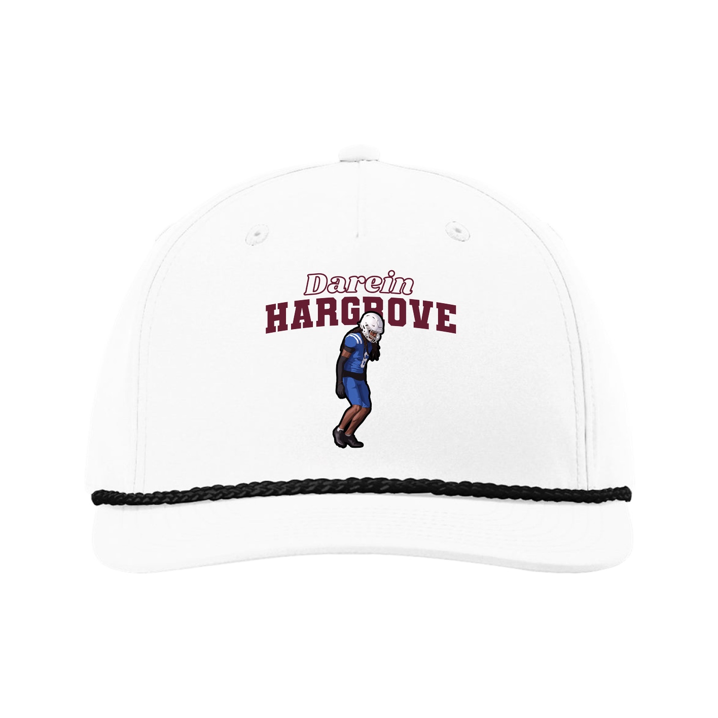 Five-Panel Classic Rope Cap — Name Arch in White