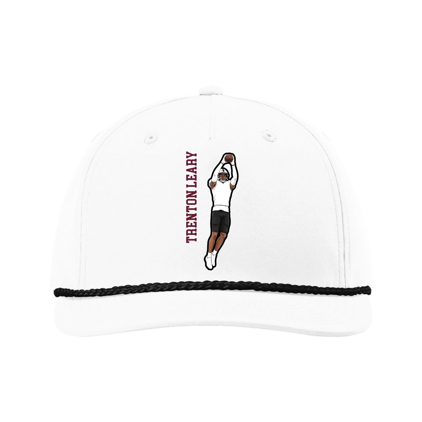 Five-Panel Classic Rope Cap — Name Vertical in White