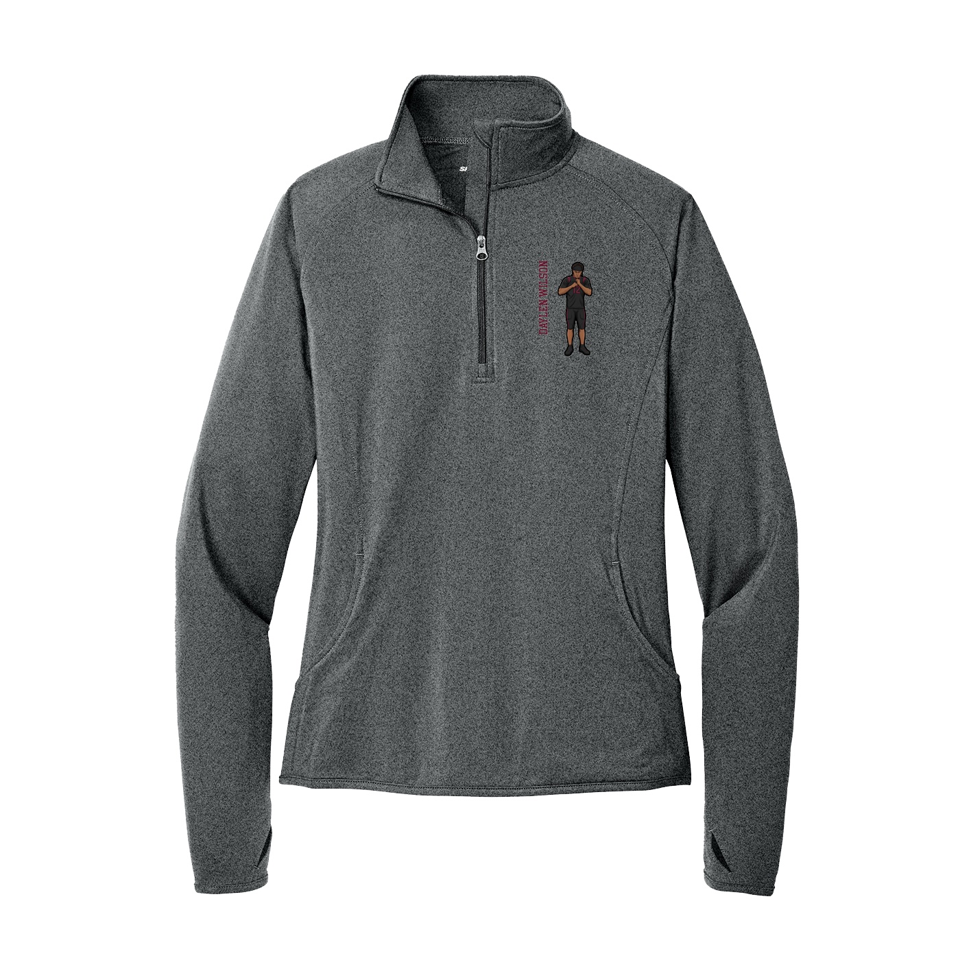 Women's Q-Zip Pullover — Name Vertical in Grey