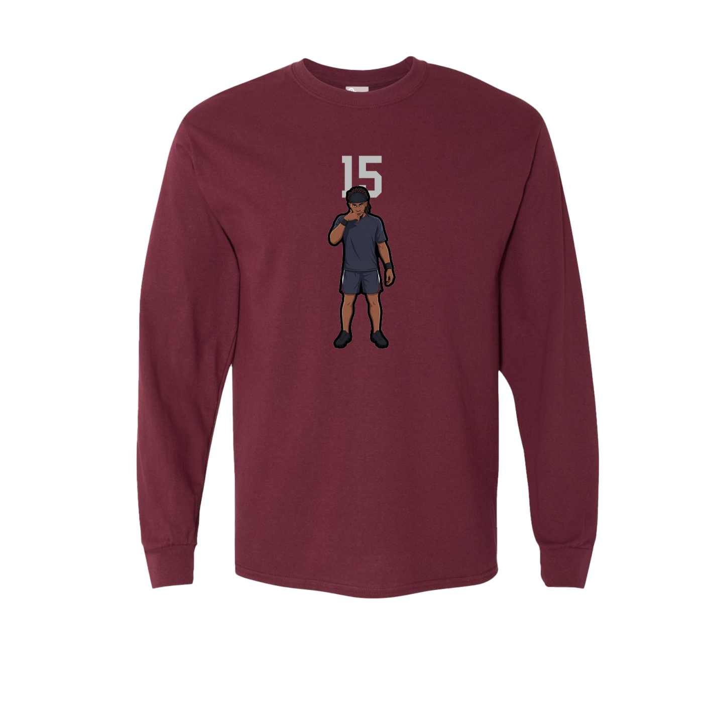 Long Sleeve Tee — Number Top in Maroon
