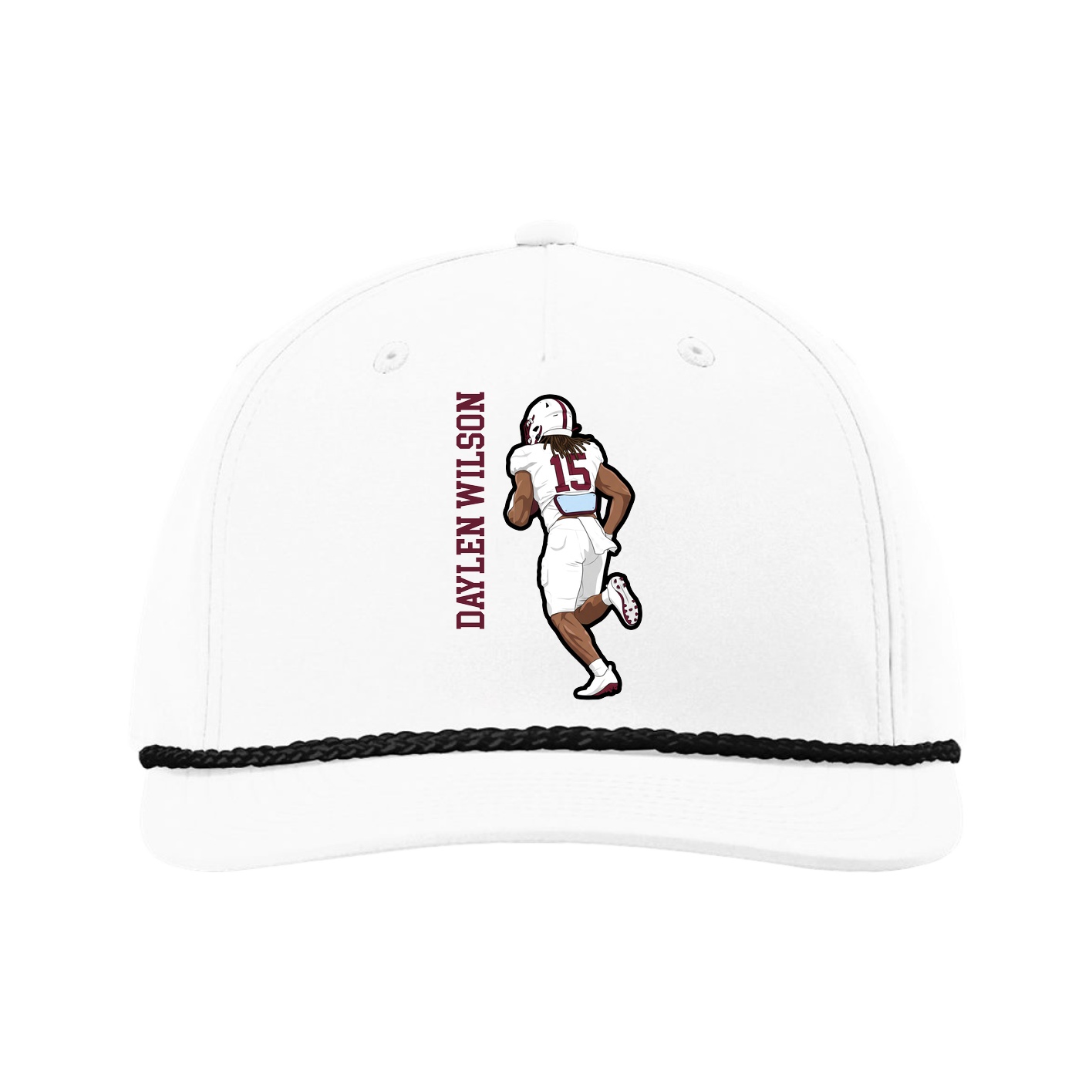 Five-Panel Classic Rope Cap — Name Vertical in White