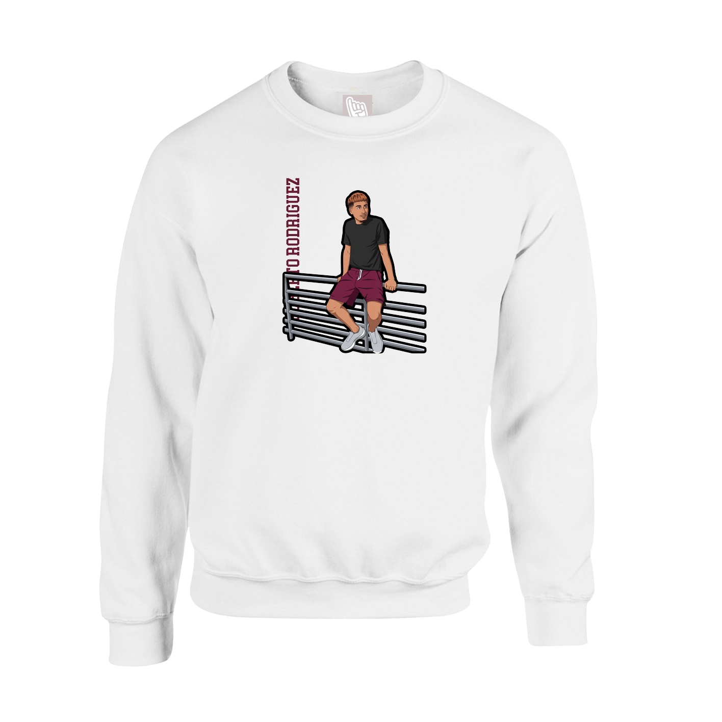 Fleece Crew — Name Vertical in White