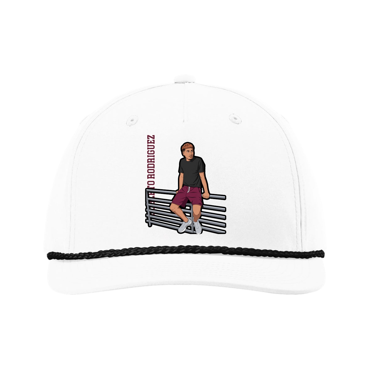 Five-Panel Classic Rope Cap — Name Vertical in White
