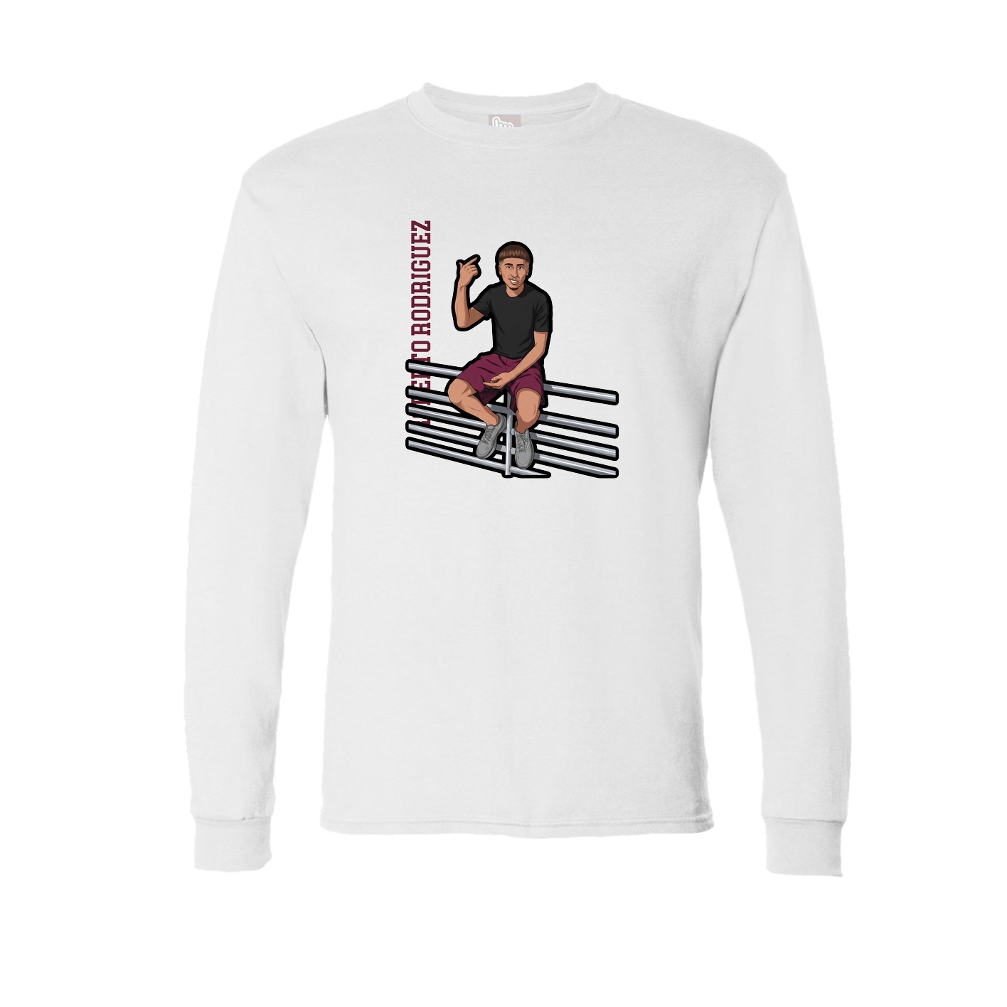 Long Sleeve Tee — Name Vertical in White