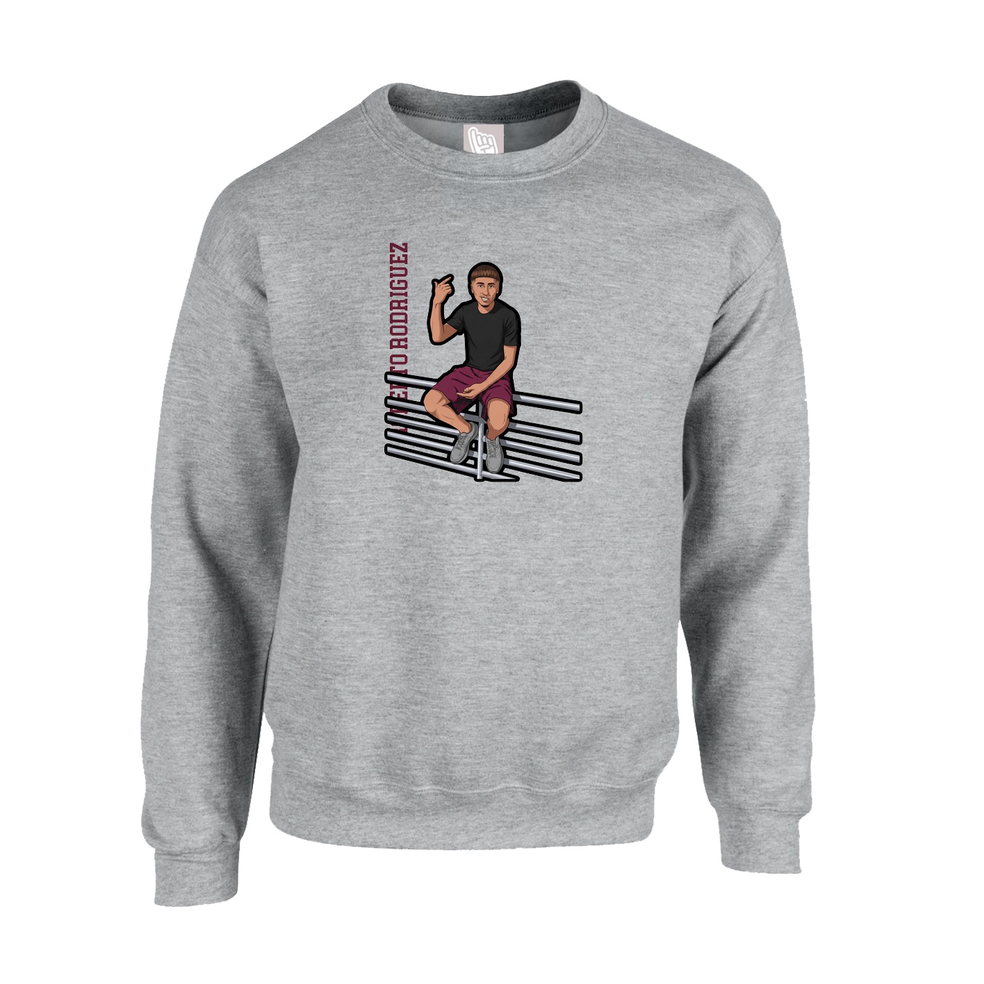 Fleece Crew — Name Vertical in Grey