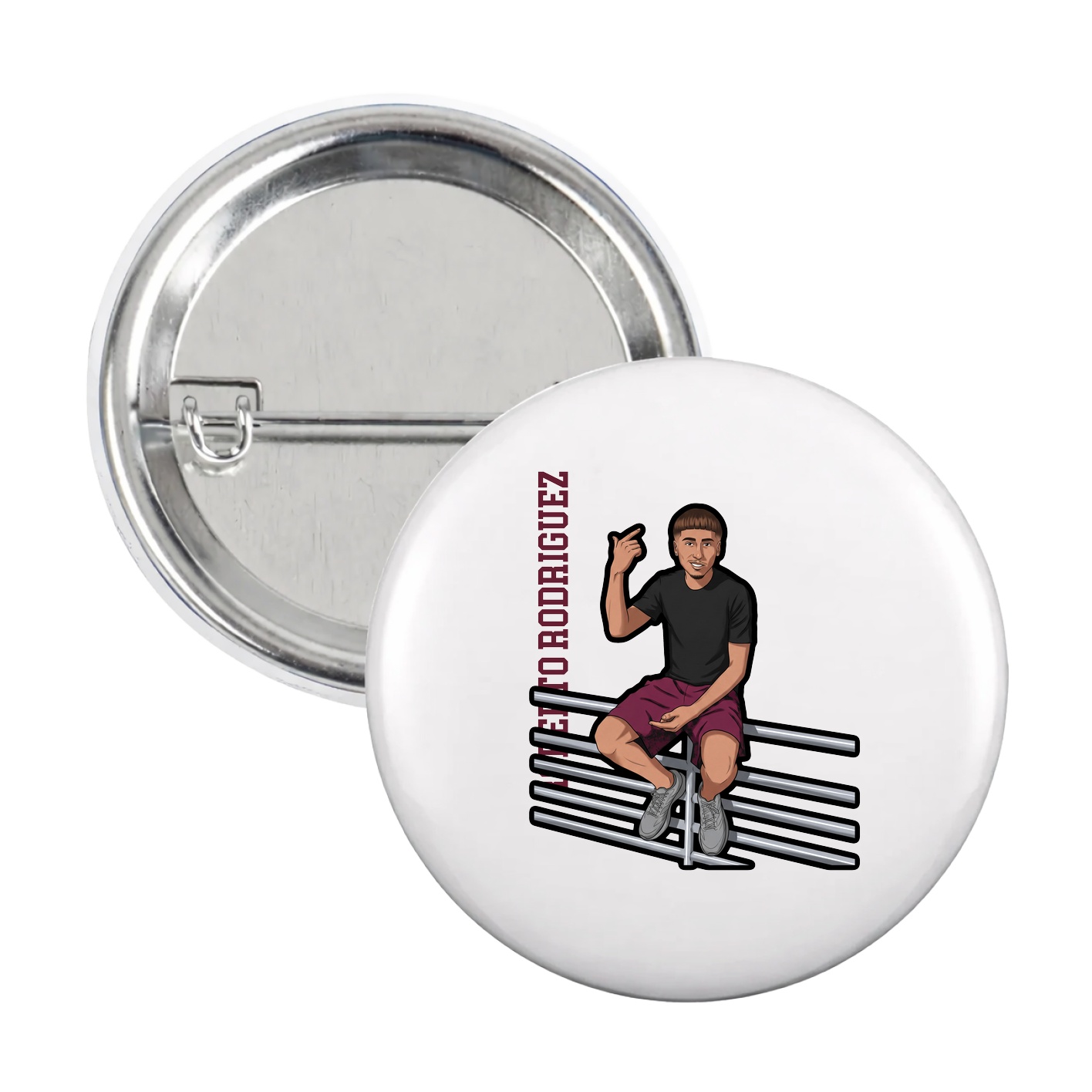 Game Day Button — Name Vertical in White