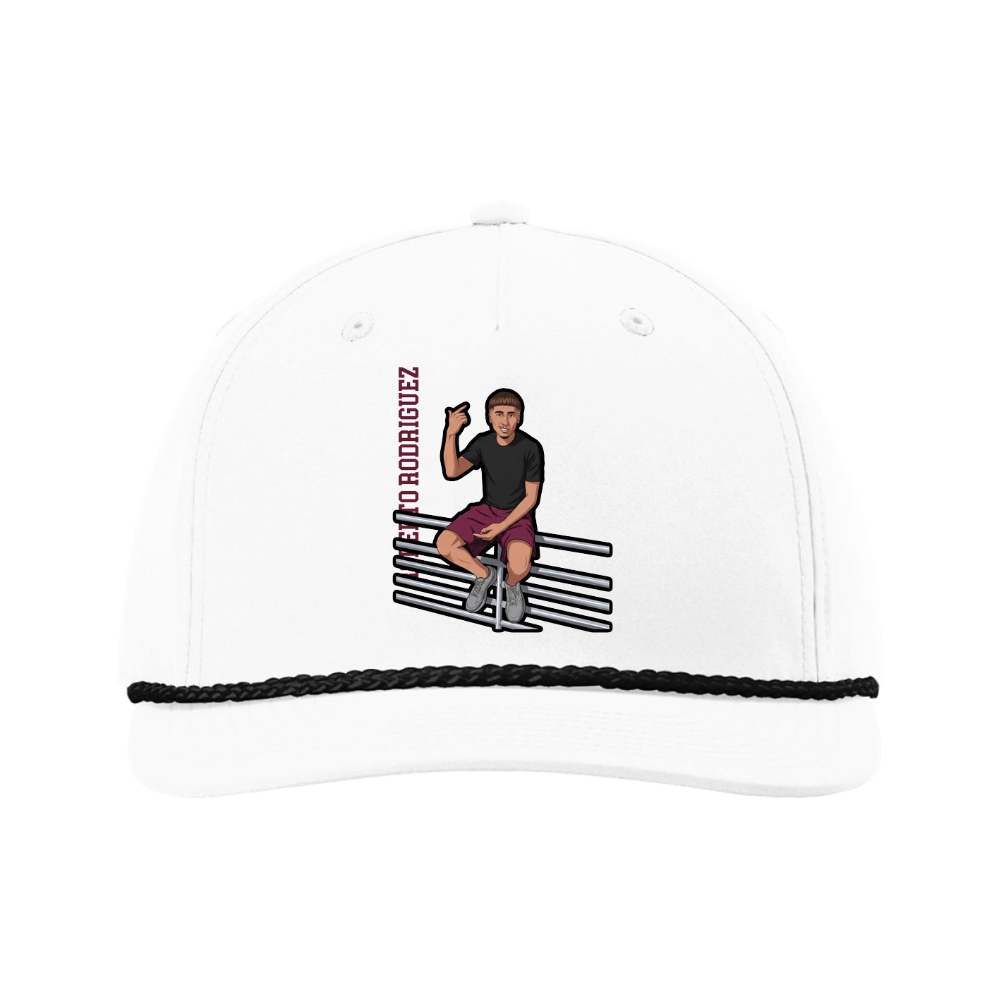 Five-Panel Classic Rope Cap — Name Vertical in White