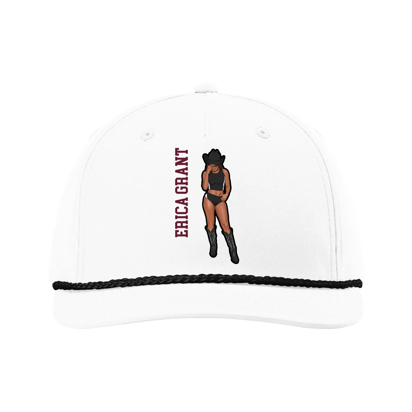 Five-Panel Classic Rope Cap — Name Vertical in White