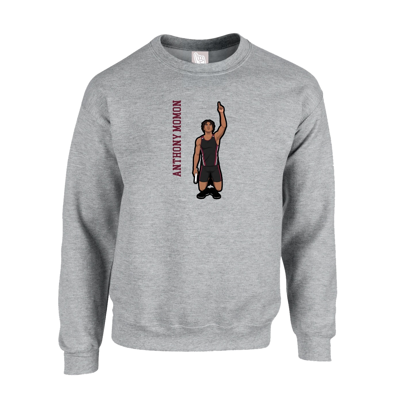 Fleece Crew — Name Vertical in Grey