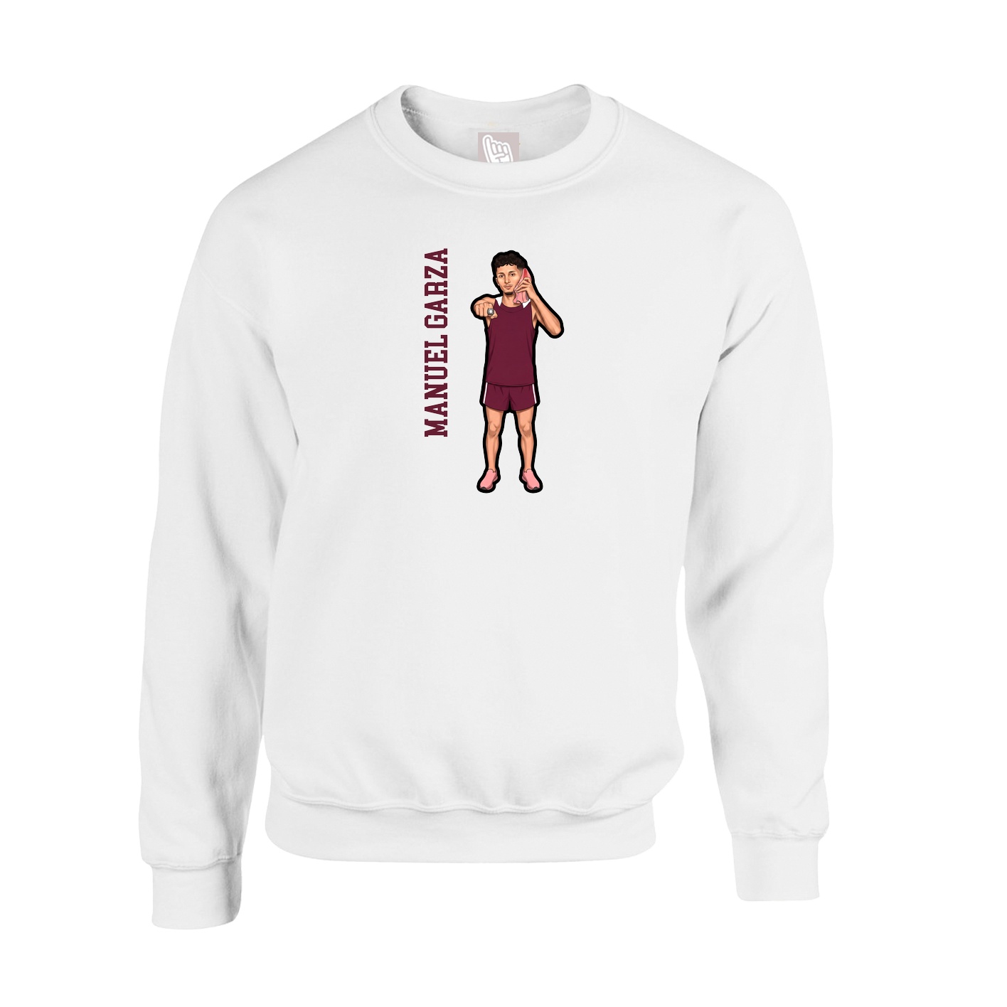 Fleece Crew — Name Vertical in White