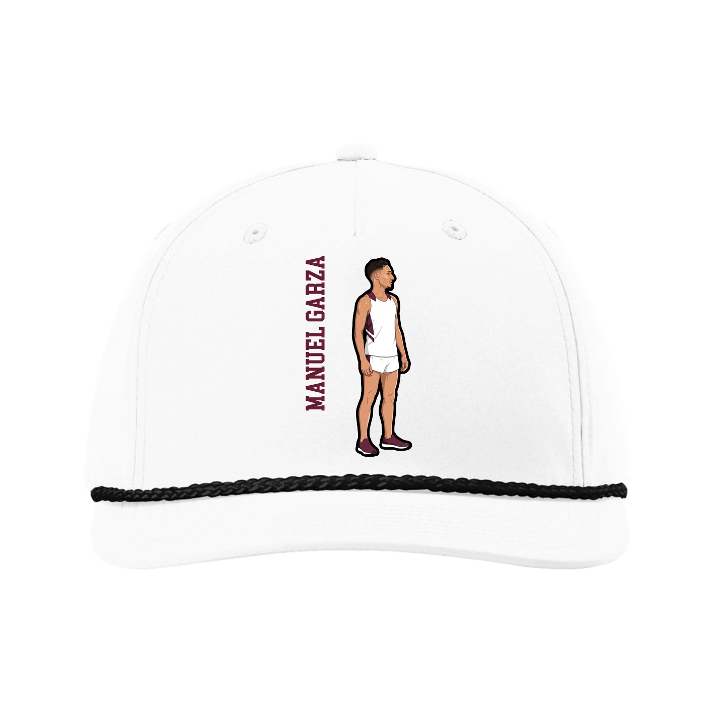 Five-Panel Classic Rope Cap — Name Vertical in White