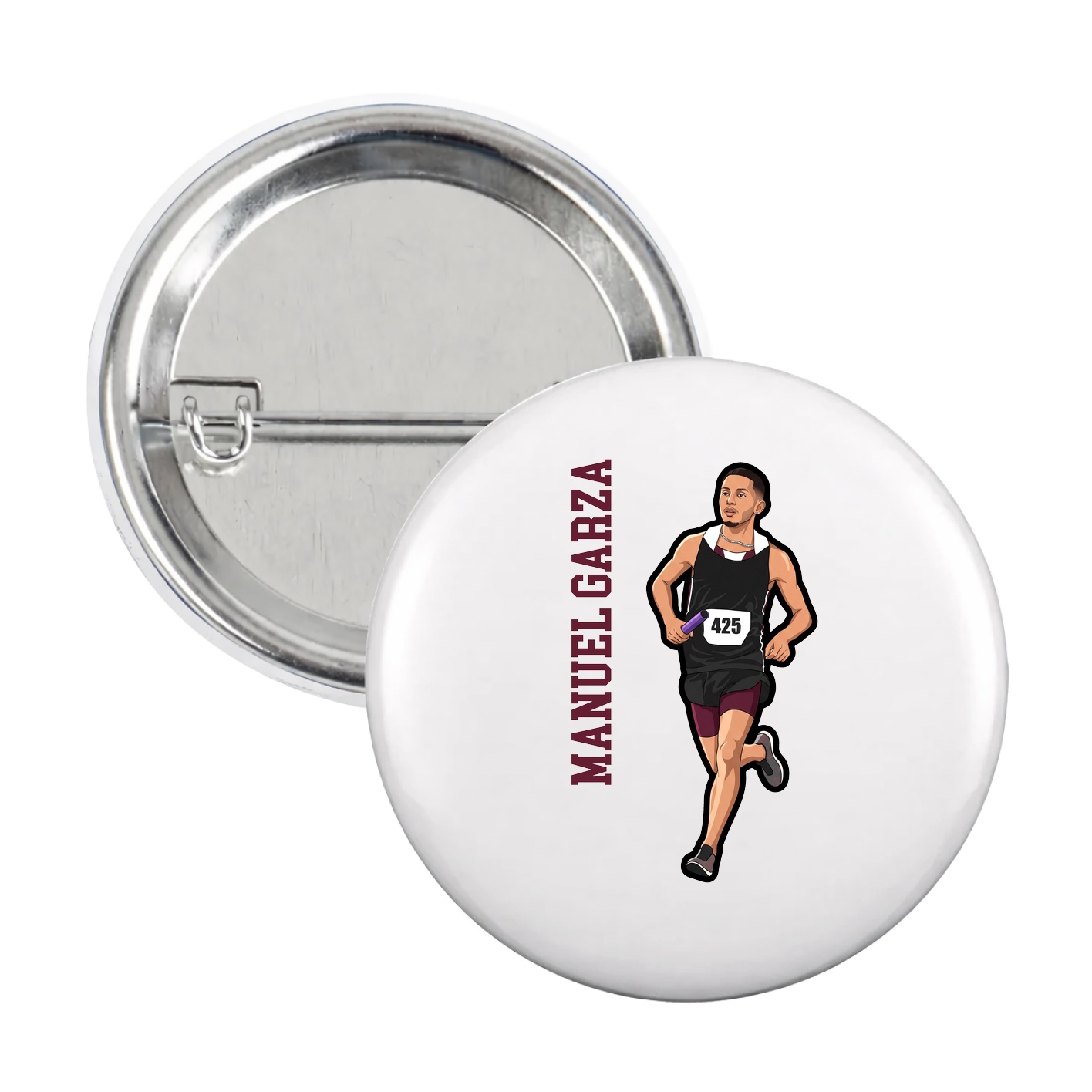 Game Day Button — Name Vertical in White