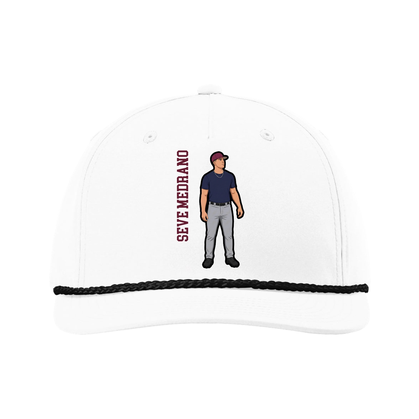 Five-Panel Classic Rope Cap — Name Vertical in White