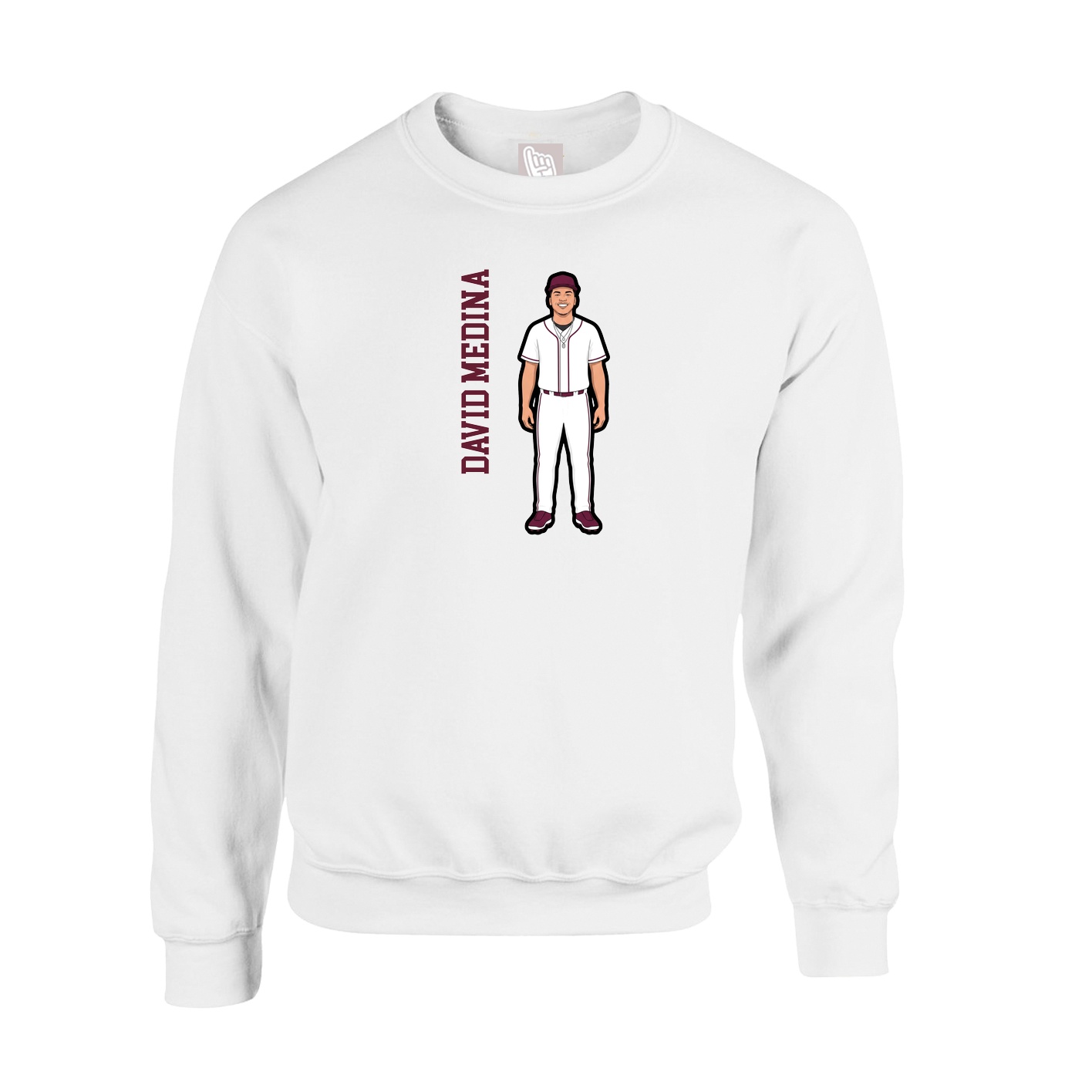 Fleece Crew — Name Vertical in White