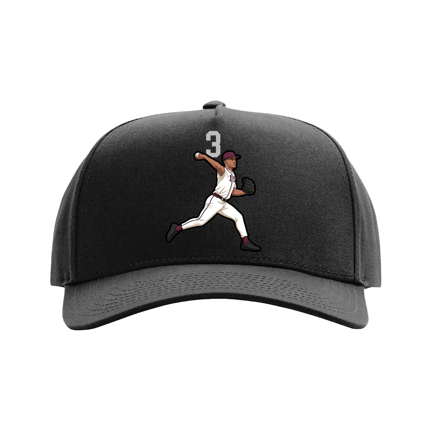 Full Fabric Five-Panel Champ Cap — Number Top in Black