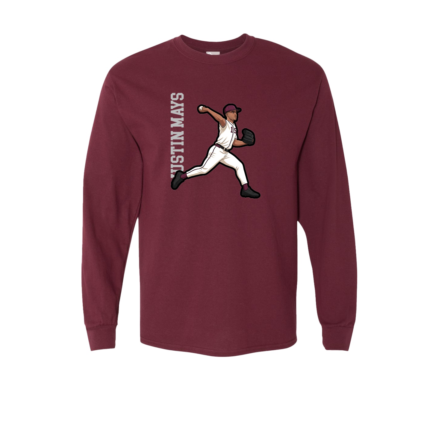 Long Sleeve Tee — Name Vertical in Maroon