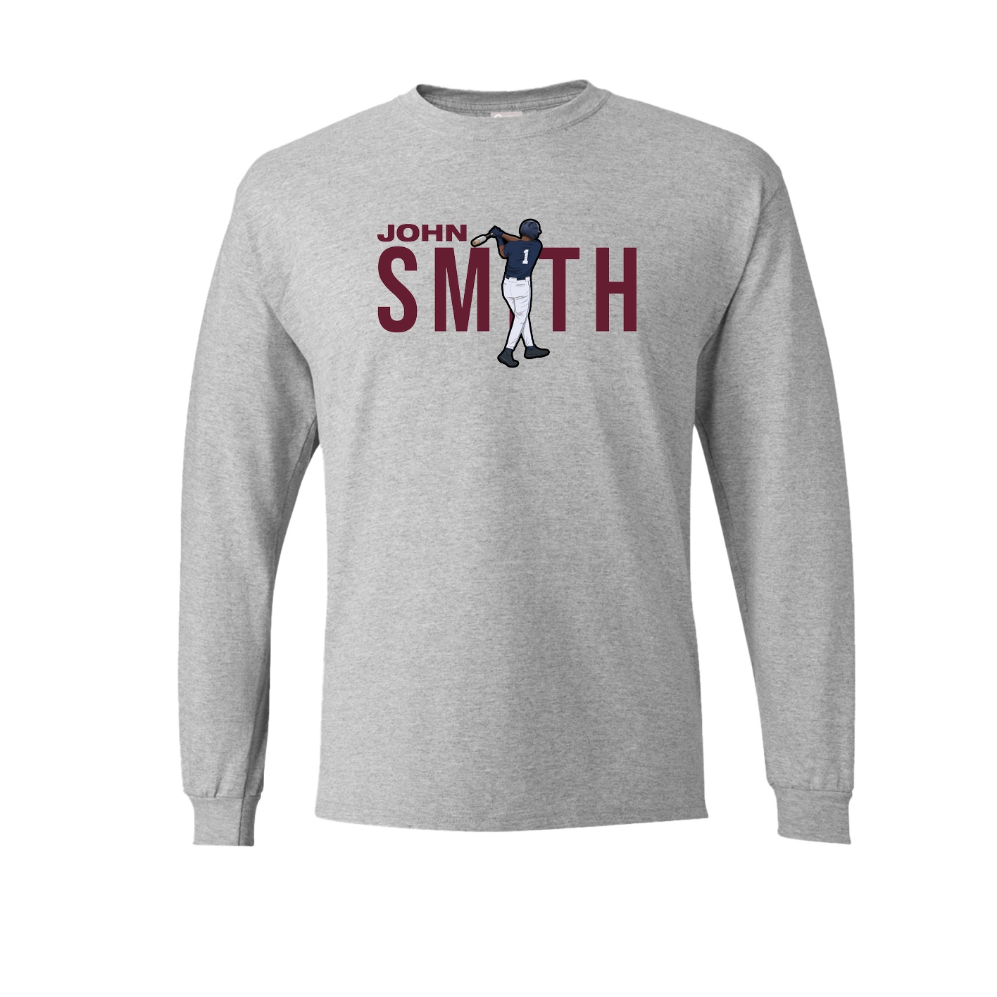 Long Sleeve Tee — Player Name in Grey