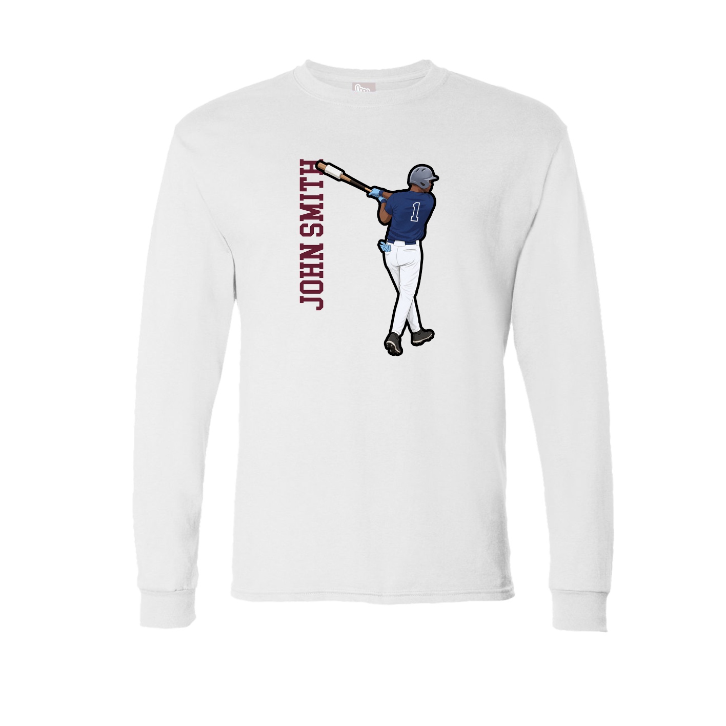 Long Sleeve Tee — Name Vertical in White