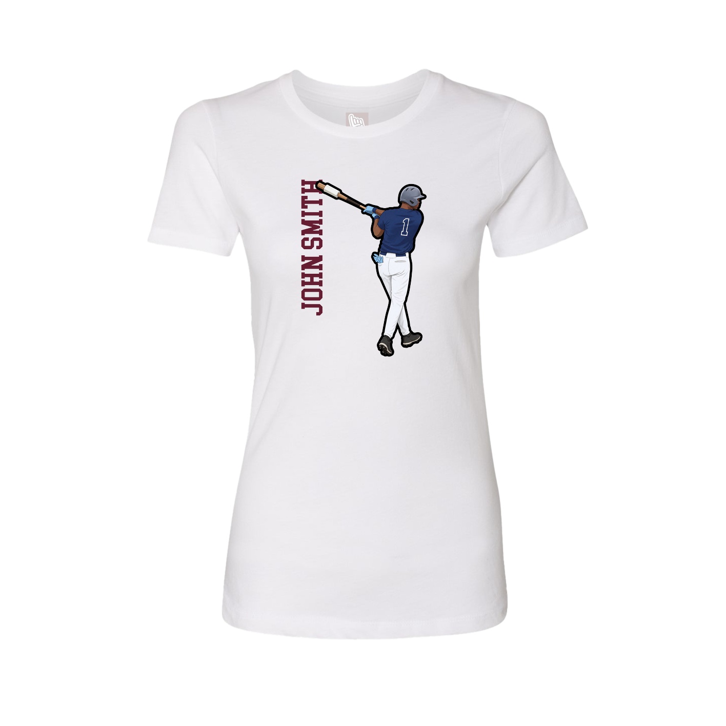 Fitted Women's Tee — Name Vertical in White