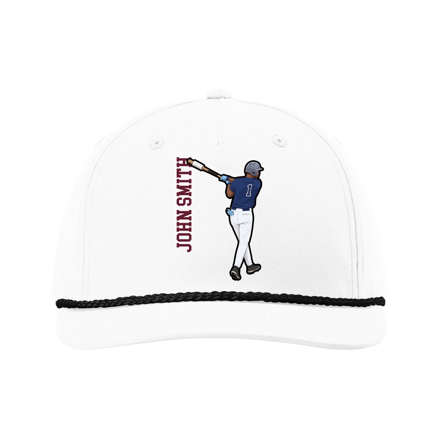 Five-Panel Classic Rope Cap — Name Vertical in White