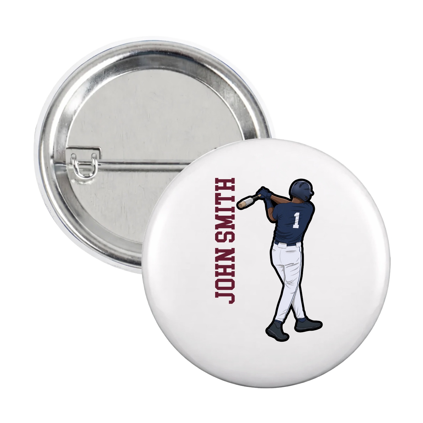 Game Day Button — Name Vertical in White