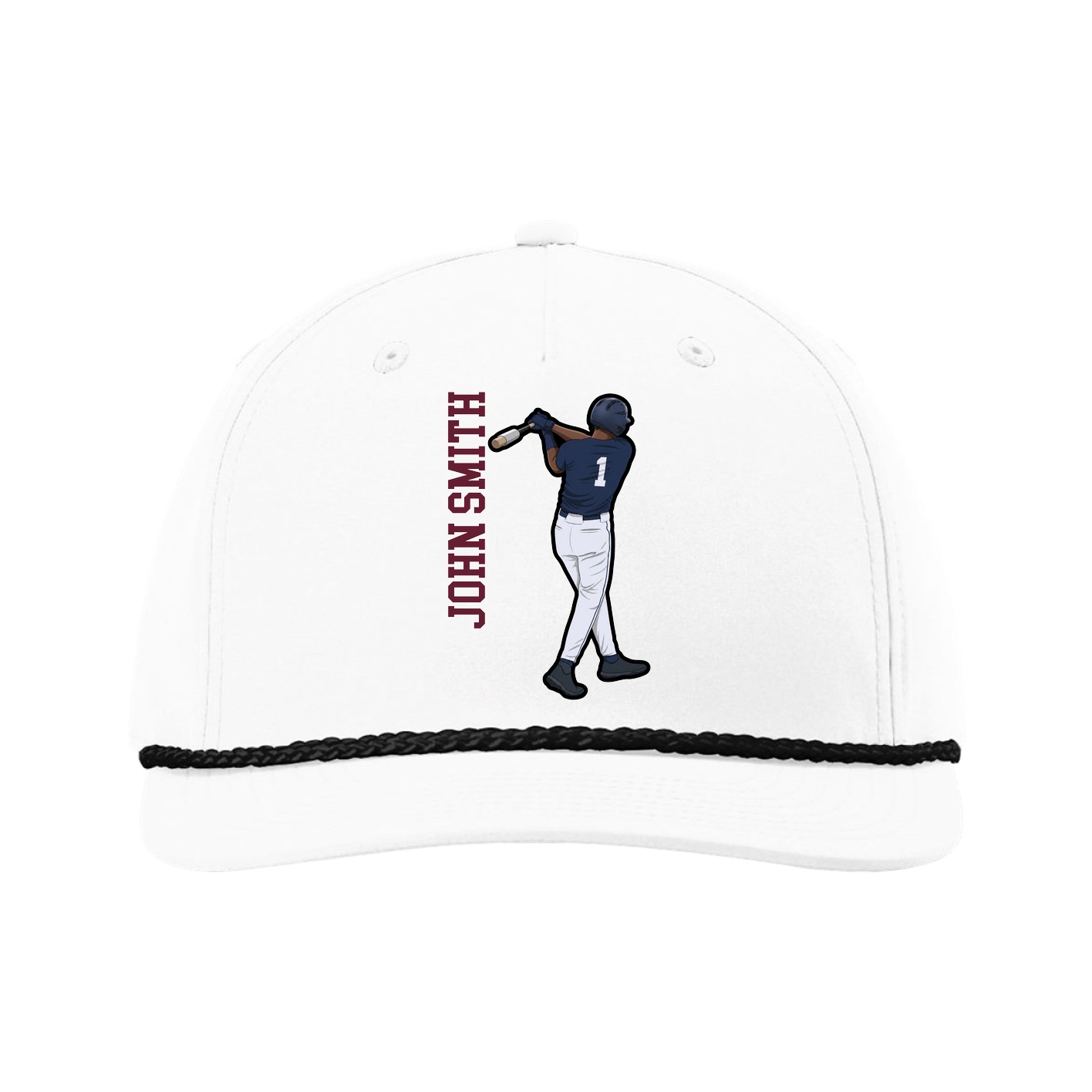 Five-Panel Classic Rope Cap — Name Vertical in White