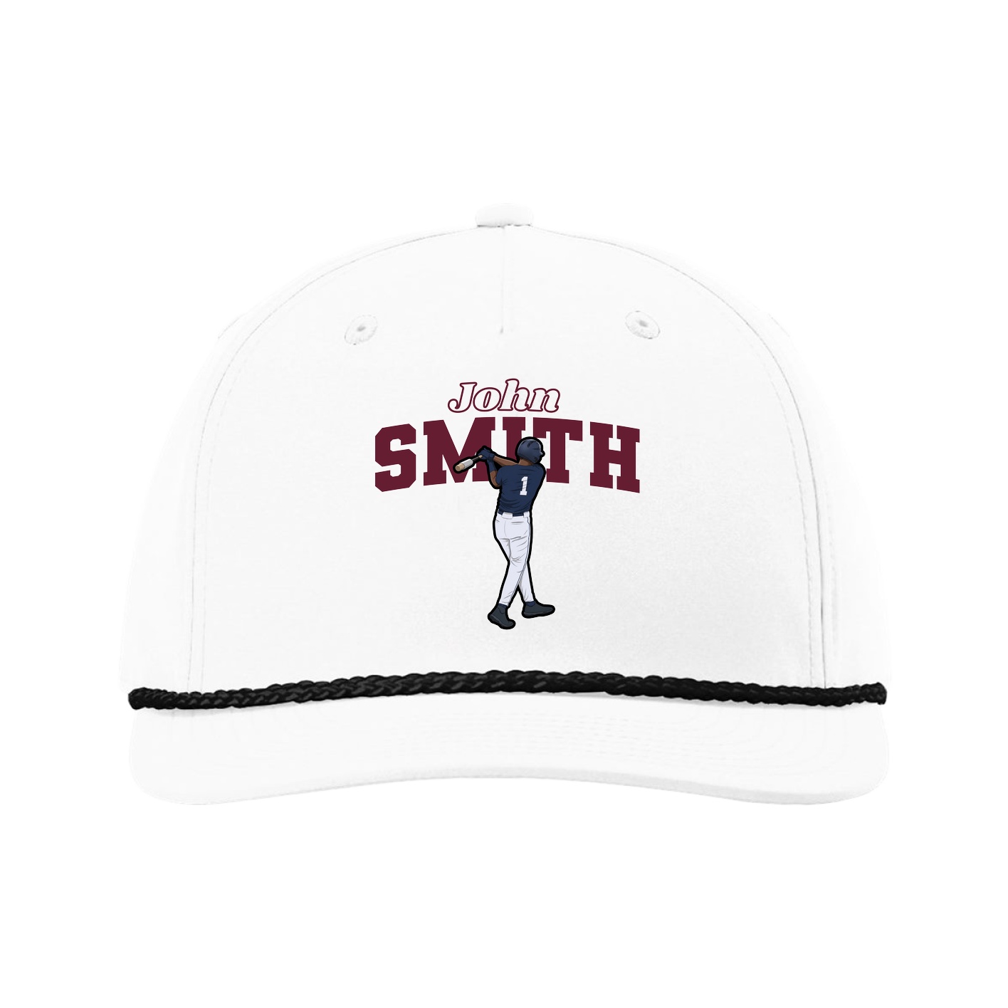 Five-Panel Classic Rope Cap — Name Arch in White