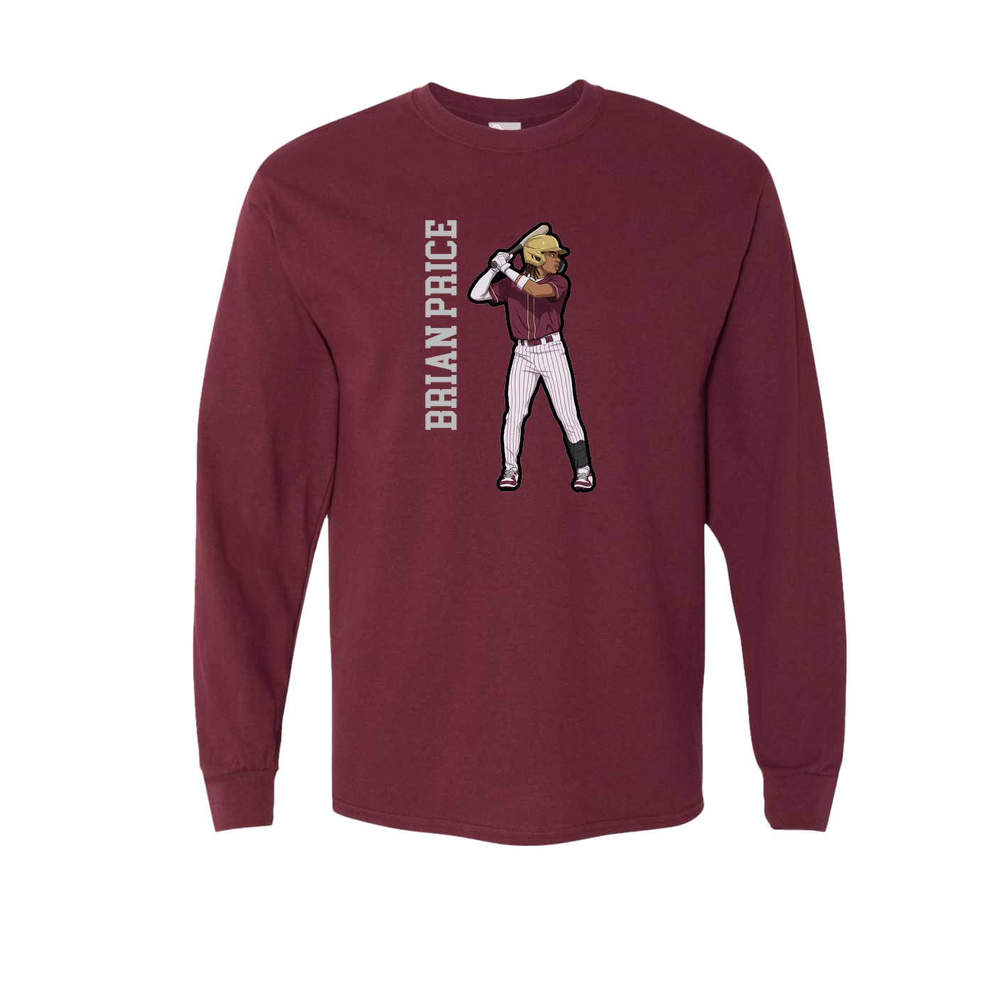 Long Sleeve Tee — Name Vertical in Maroon