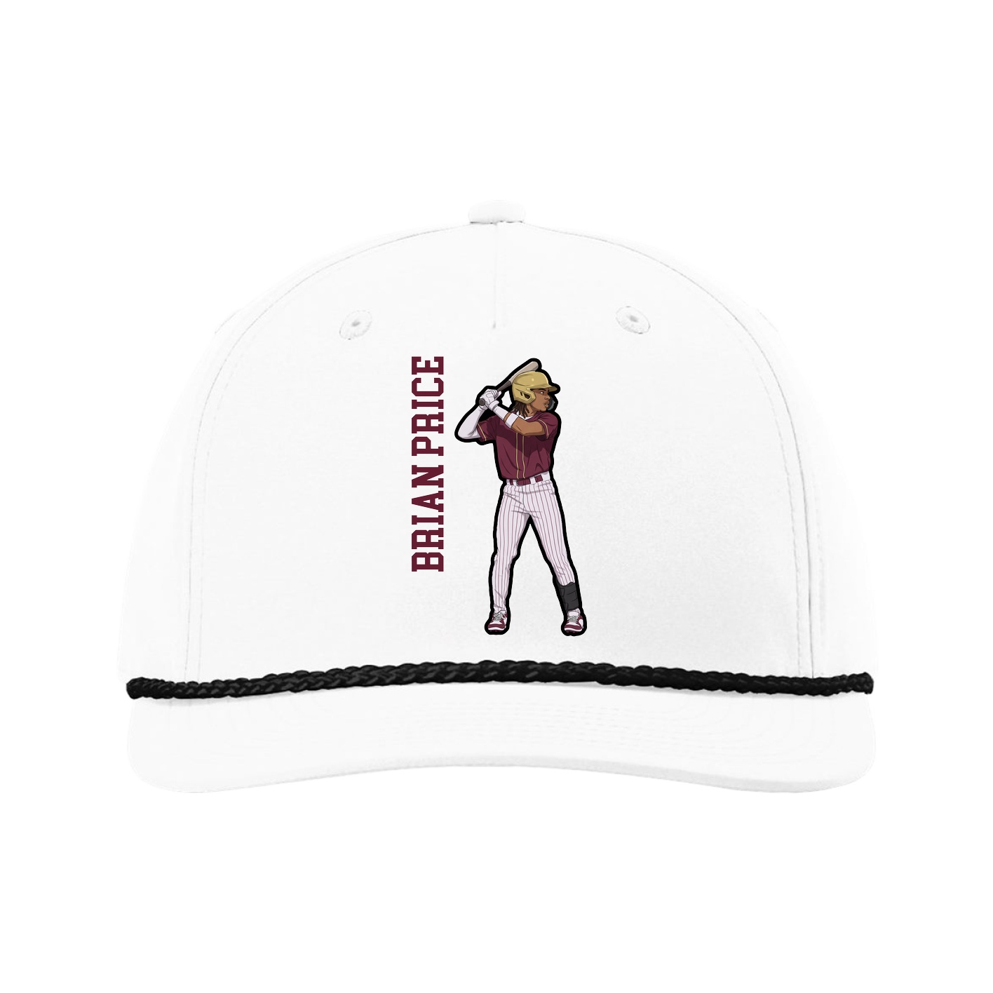Five-Panel Classic Rope Cap — Name Vertical in White