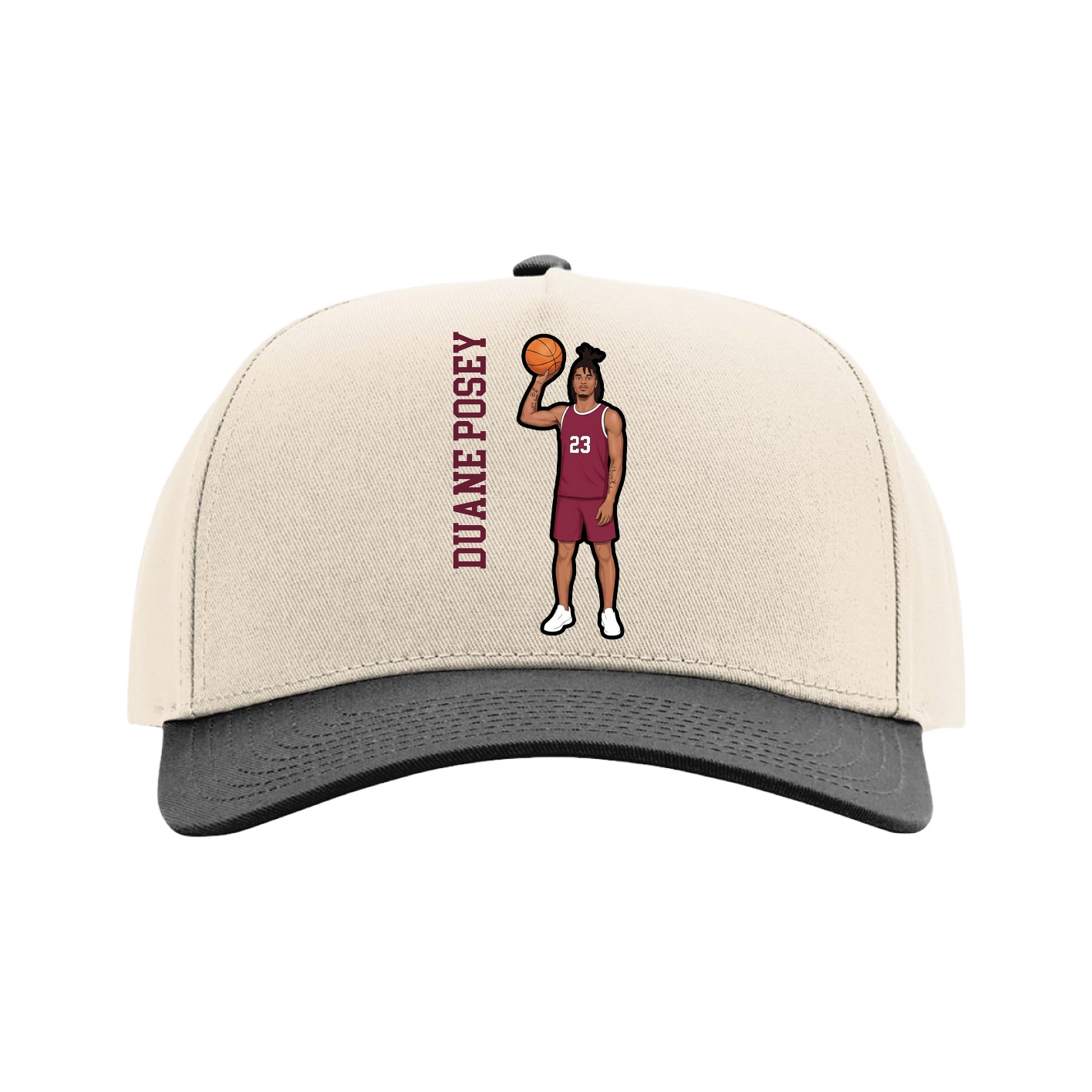 Full Fabric Five-Panel Champ Cap — Name Vertical in Cream/Black