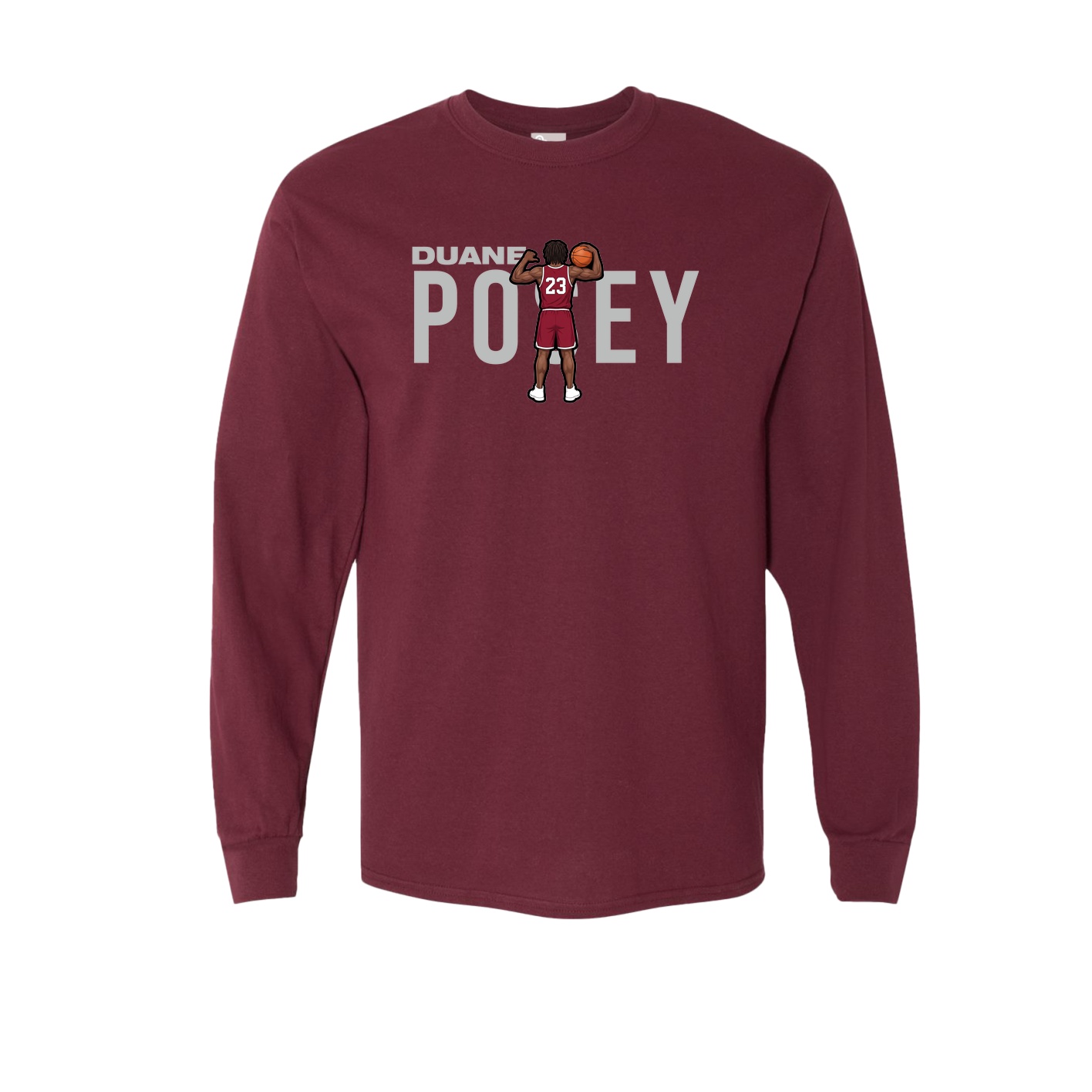 Long Sleeve Tee — Player Name in Maroon