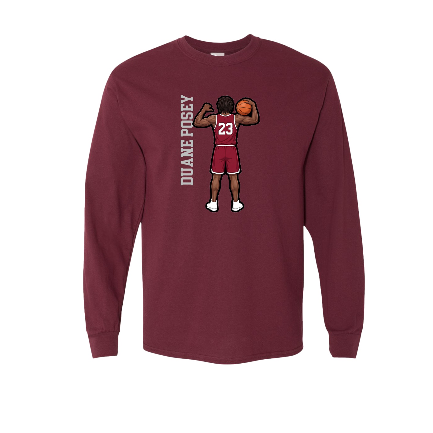 Long Sleeve Tee — Name Vertical in Maroon