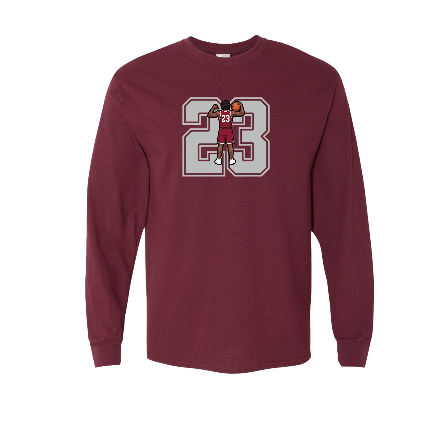 Long Sleeve Tee — Number in Maroon