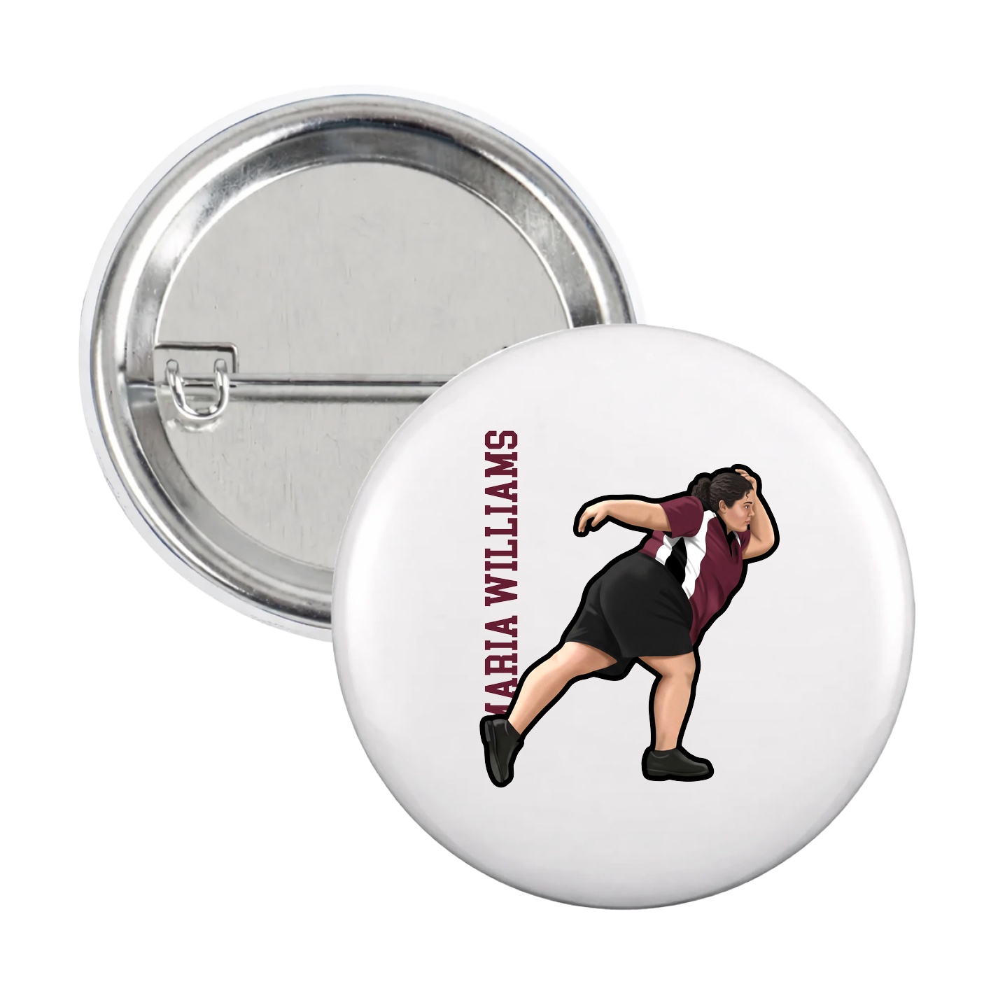 Game Day Button — Name Vertical in White